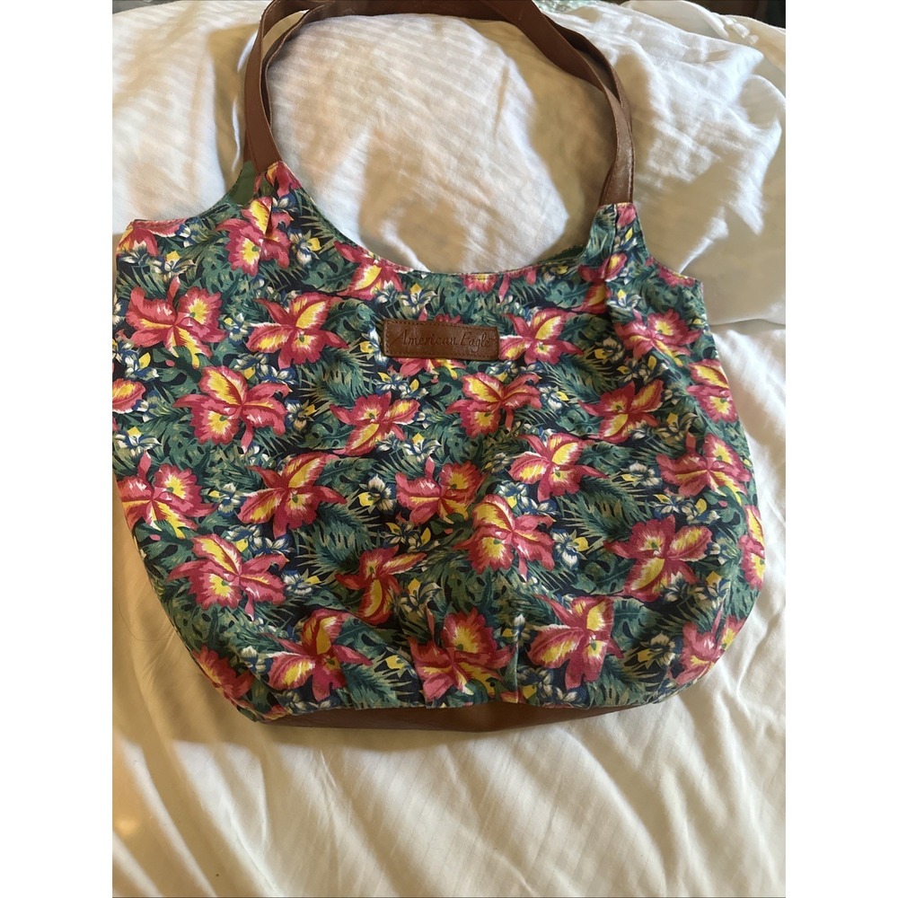 American Eagle Tote Shoulder Bag Tropical Print Summer Beach Bag Retro Floral